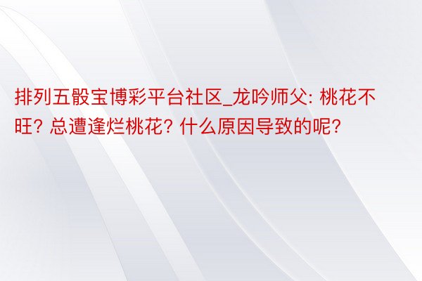 排列五骰宝博彩平台社区_龙吟师父: 桃花不旺? 总遭逢烂桃花? 什么原因导致的呢?